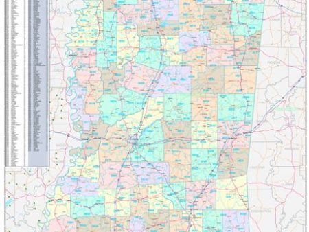 Color Cast Style Wall Map of Mississippi by Market Maps For Sale