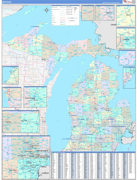 Color Cast Style Wall Map of Michigan by Market Maps on Sale