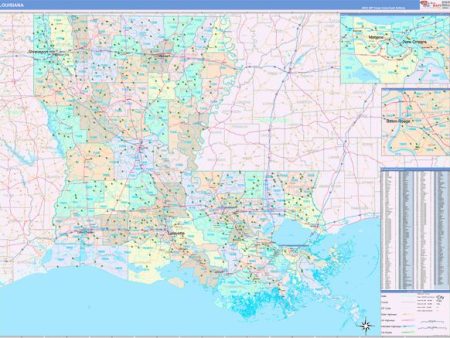 Color Cast Style Wall Map of Louisiana by Market Maps For Discount