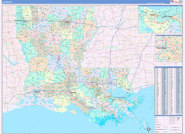 Color Cast Style Wall Map of Louisiana by Market Maps For Discount