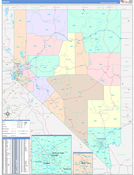 Color Cast Style Wall Map of Nevada by Market Maps For Sale