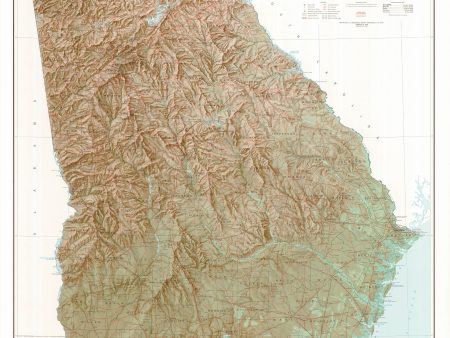 Georgia Shaded Relief Map by the USGS on Sale