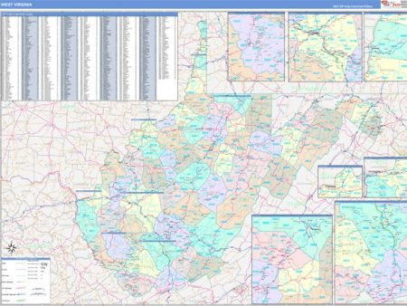 Color Cast Style Wall Map of West Virginia by Market Maps Discount