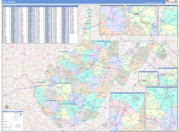 Color Cast Style Wall Map of West Virginia by Market Maps Discount