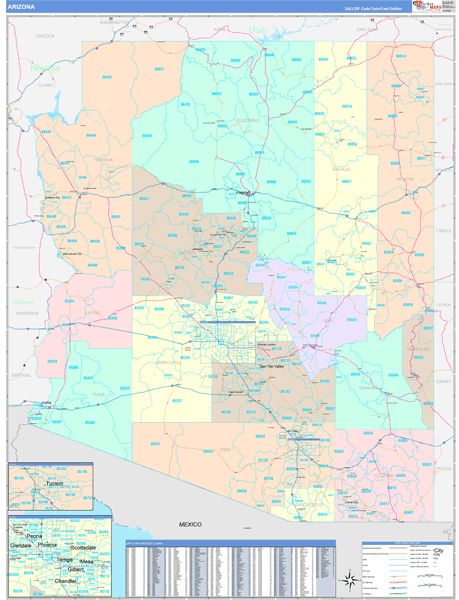 Color Cast Style Arizona Wall Map by Market Maps Online now