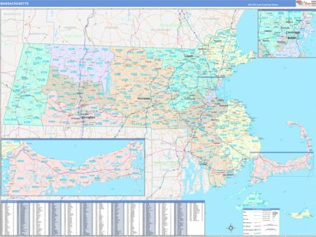 Color Cast Style Wall Map of Massachusetts by Market Maps Online