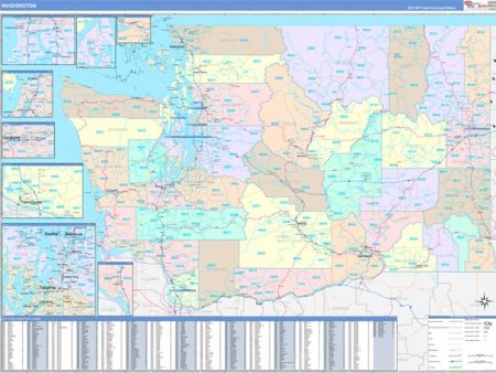 Color Cast Style Wall Map of Washington by Market Maps on Sale