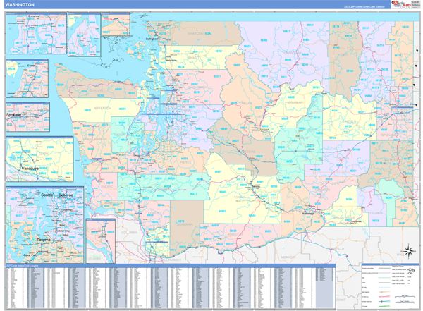 Color Cast Style Wall Map of Washington by Market Maps on Sale