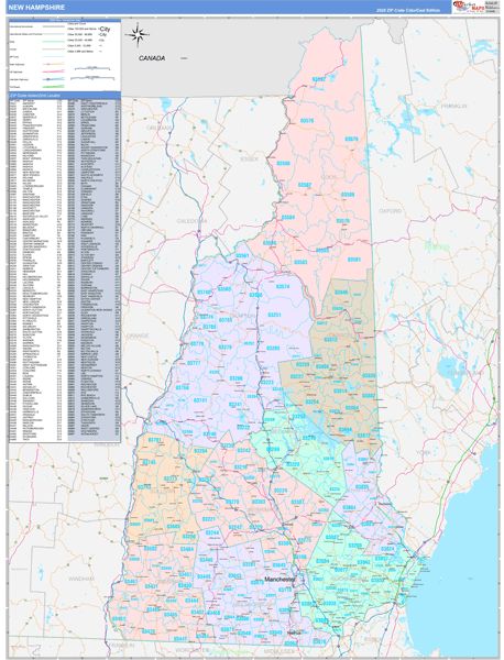 Color Cast Style Wall Map of New Hampshire by Market Maps Online now